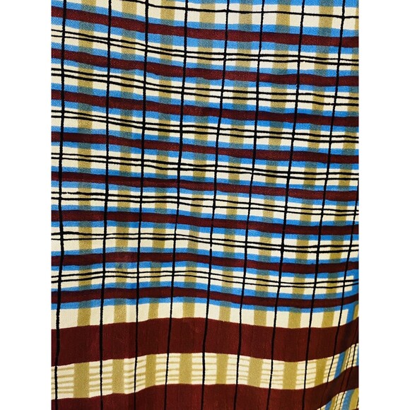 Vintage Glentex Nylon Scarf Plaid Stripe Blue Tan Burgundy - Picture 5 of 7